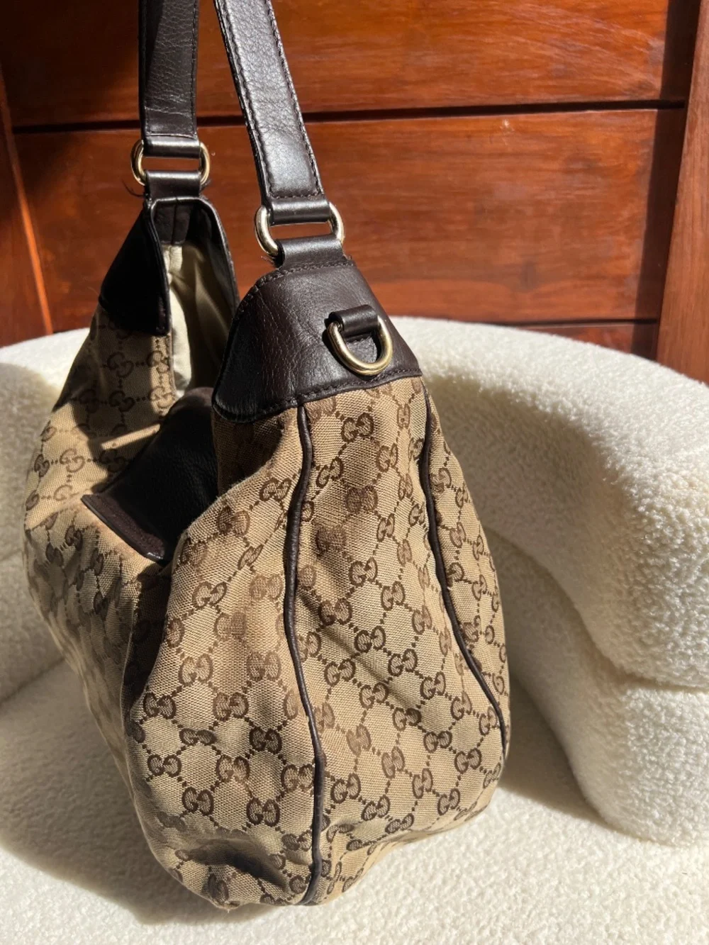 GUCCI Beige/Ebony GG Canvas Dressage Hobo Bag